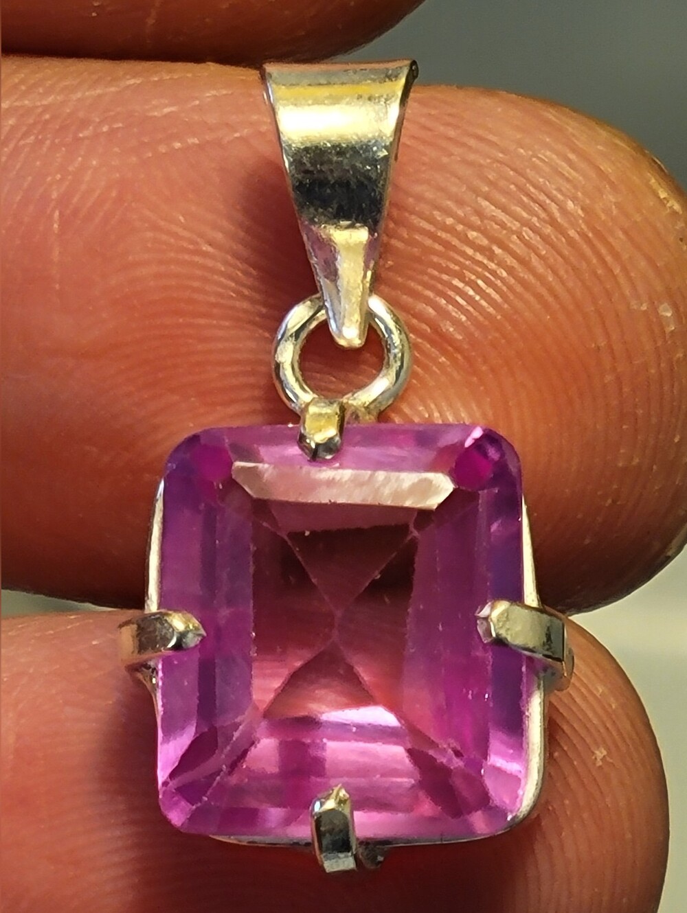 10.10ctw Natural Pink Kunzite Pendant 12X11mm Octagon Cut -Solid 925 Ster Silver